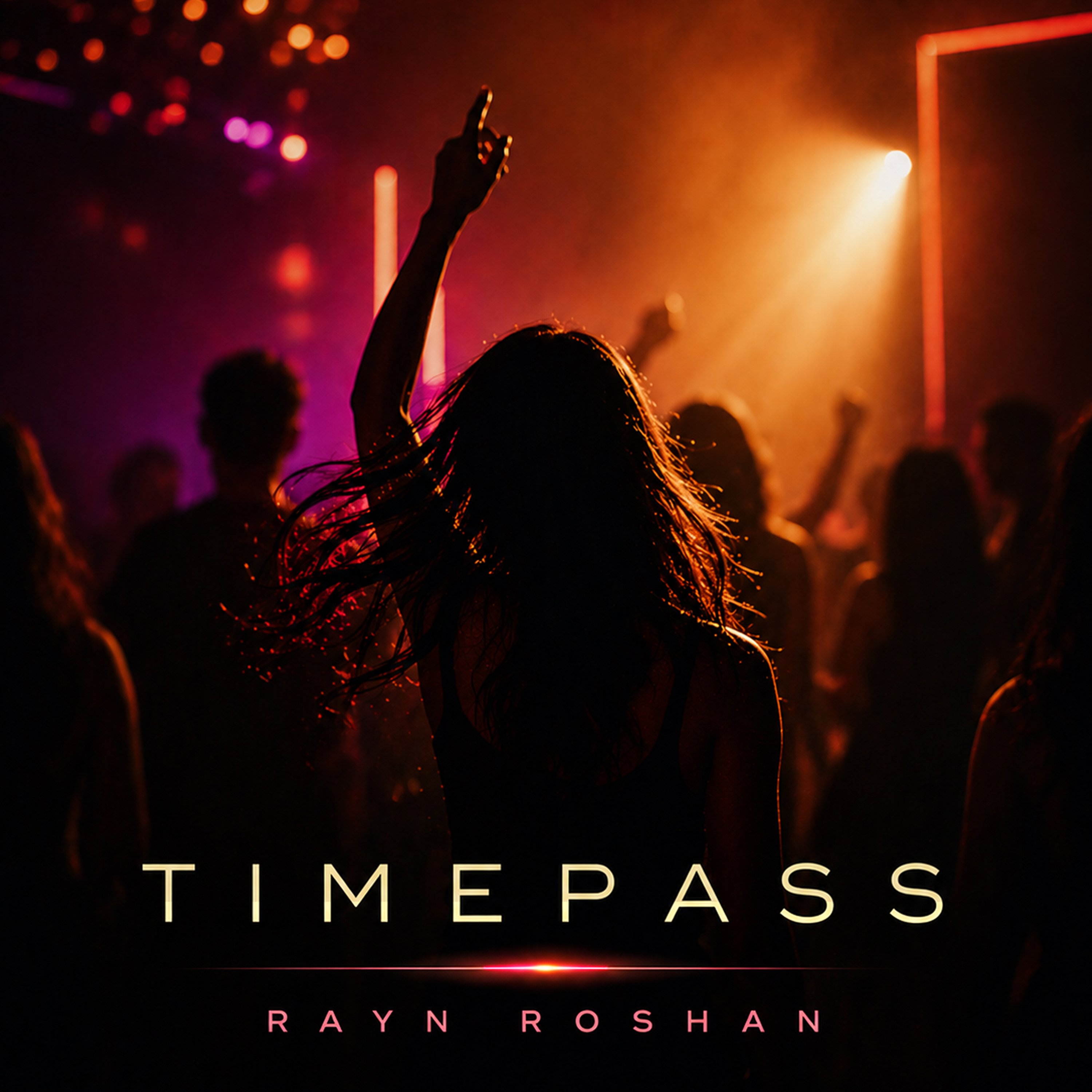 Timepass — cover artwork showing a silhouetted dancer beneath warm club lighting